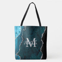 Teal Blue and Silver Marble Agate
