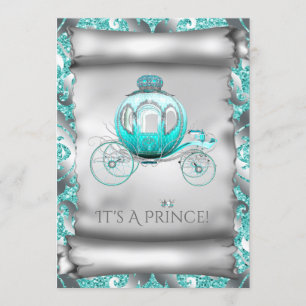 Teal Blue and Silver Prince Baby Shower Invitation