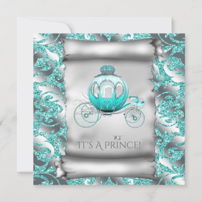 Teal Blue and Silver Prince Baby Shower Invitation (Front)