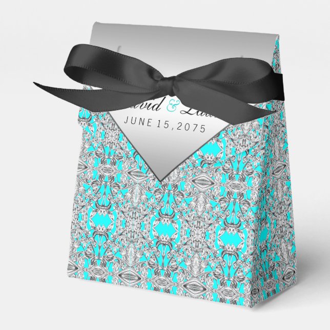 Teal Blue and Silver Wedding Favour Box (Front Side)