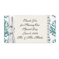 teal blue and slate blue damask on white
