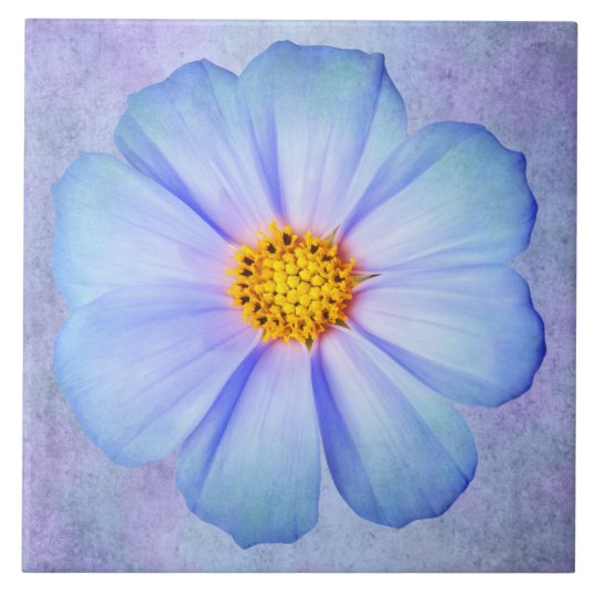 Teal Blue and Violet Daisy on Purple Watercolor Tile