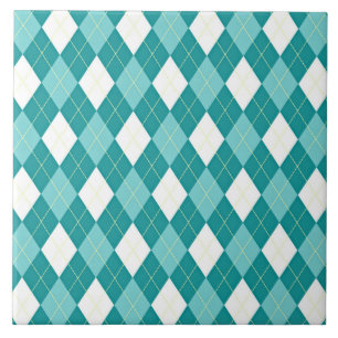 Teal blue and white argyle pattern tile