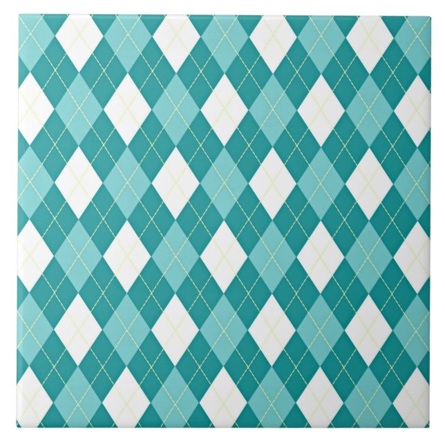 Teal blue and white argyle pattern tile (Front)