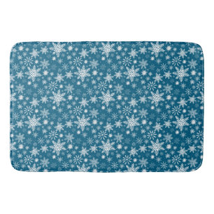 Teal Blue and White Christmas Snowflake Bath Mat