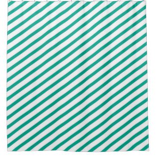 Teal Blue and White Diagonal Stripes Modern Shower Curtain