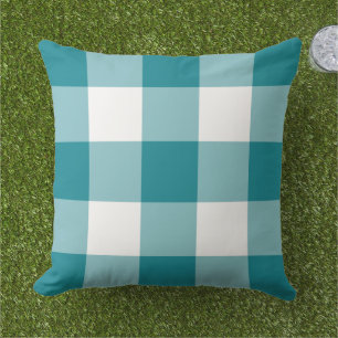 Teal Blue and White Gingham Plaid Pattern Cushion