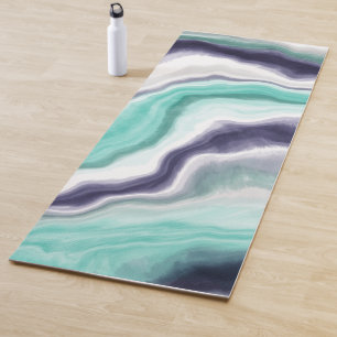 Teal, Blue and White Marble Fluid Art Yoga Mat