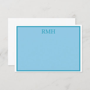 Teal Blue and White Monogrammed Flat Note Card