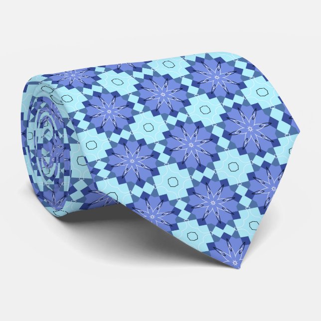 Teal, Blue and White Pattern Tie (Rolled)