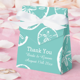 Teal blue and white sanddollar shell wedding favour box