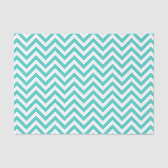 Teal Blue and White Zigzag Stripes Chevron Pattern Tissue Paper (Front)