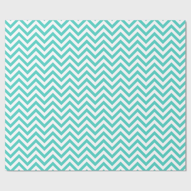 Teal Blue and White Zigzag Stripes Chevron Pattern Wrapping Paper (Flat)