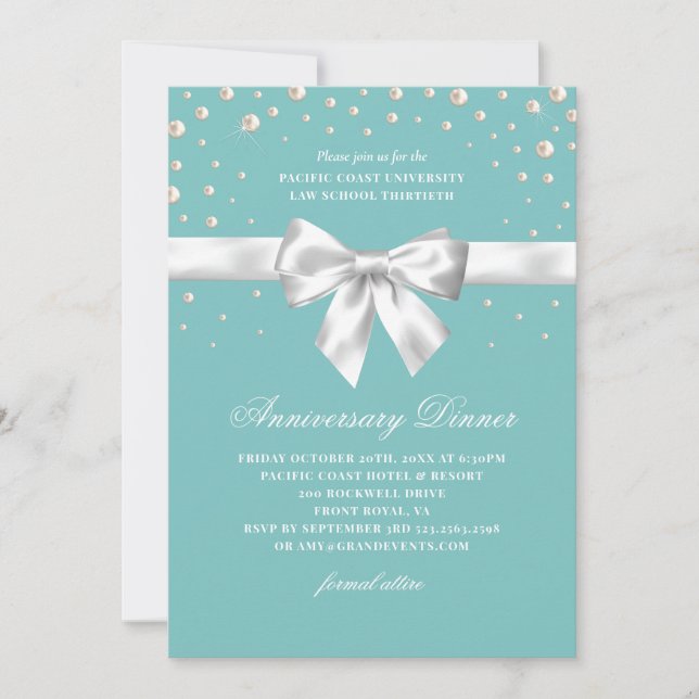 Teal Blue Anniversary Dinner Invitation (Front)