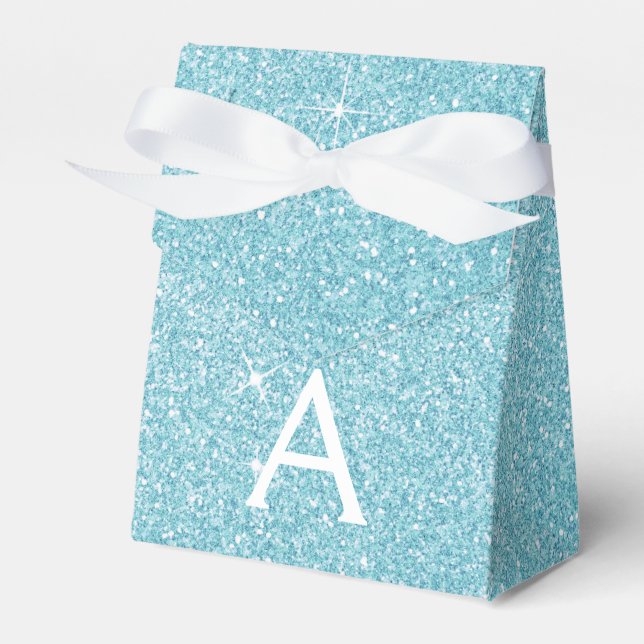 Teal Blue Aqua Glitter & Sparkle Monogram Favour Box (Front Side)