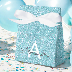 Teal Blue Aqua Glitter & Sparkle Monogram Favour Box
