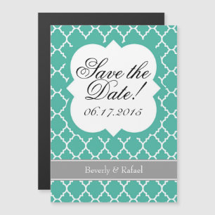 Teal Blue Aqua Quatrefoil Save The Date Magnet
