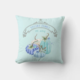 Teal Blue Aqua Taupe Pumpkin Autumn Fall Cushion