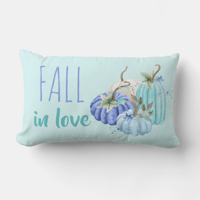 Teal Blue Aqua Taupe Pumpkin Autumn Fall Lumbar Cushion (Front)