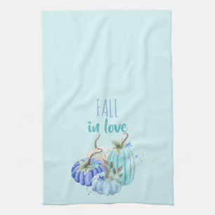 Teal Blue Aqua Taupe Pumpkin Autumn Fall Tea Towel