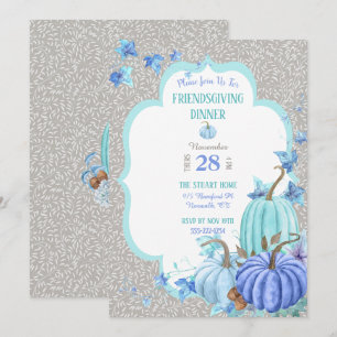 Teal Blue Aqua Taupe Pumpkin Friendsgiving Invitation