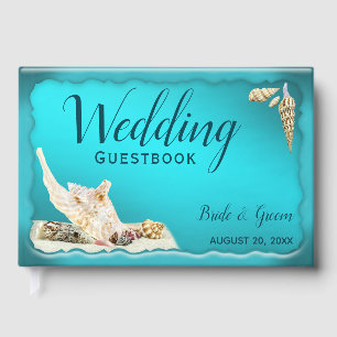 Teal Blue Aqua Turquoise Seashell Beach Wedding Guest Book