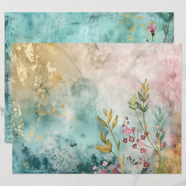 Teal Blue Aquamarine Sea Ocean Scrapbook Paper (Front/Back)