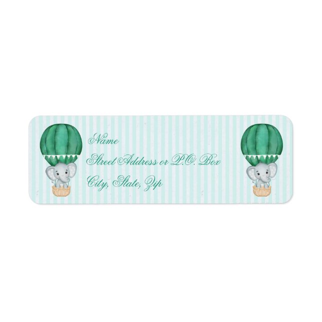 Teal Blue Baby Boy Elephant in Hot Air Balloon   (Front)