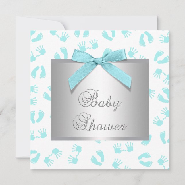 Teal Blue Baby Hands Feet Baby Shower Invitation (Front)