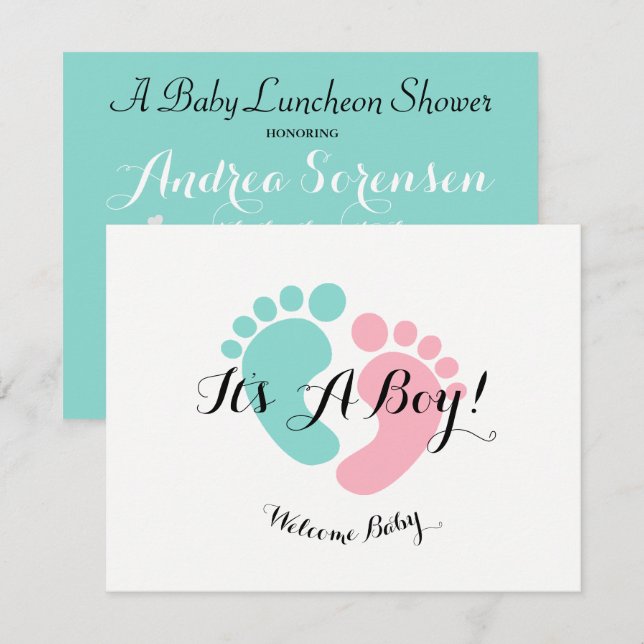 Teal Blue Baby Reveal Baby Shower Invitation (Front/Back)