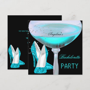 Teal Blue Bachelorette Party Champagne Shoes Invitation