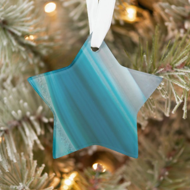 Teal Blue Banded Agate Pattern Holiday Ornament (Tree)