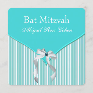 Teal Blue Bat Mitzvah Invitation
