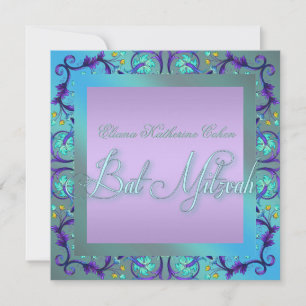 Teal Blue Bat Mitzvah Invitations