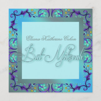 Teal Blue Bat Mitzvah Invitations