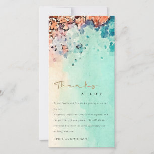 TEAL BLUE BEACH SAND ROCK WATERCOLOR WEDDING  THANK YOU CARD