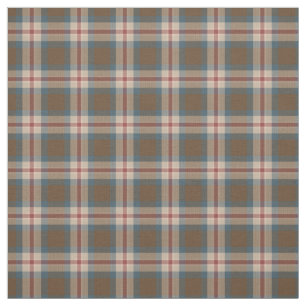 Teal Blue Beige Brown Red Tartan Squares Pattern Fabric