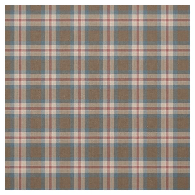 Teal Blue Beige Brown Red Tartan Squares Pattern Fabric (Swatch)