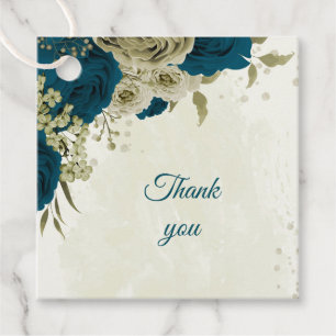 teal blue beige floral botanical wedding favour tags