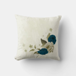 teal blue beige floral cushion
