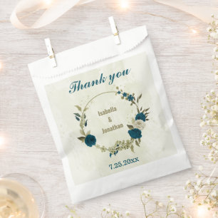 teal blue beige floral wedding  favour bags