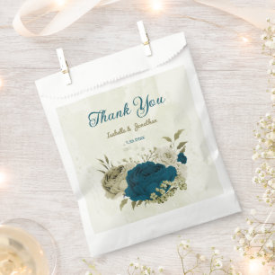 teal blue beige floral wedding favour bags