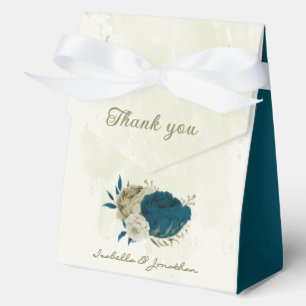 teal blue beige floral wedding  favour box