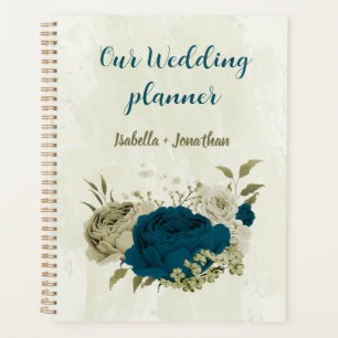 teal blue beige floral wedding planner