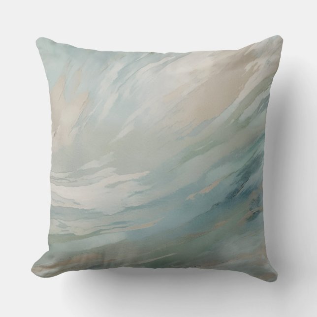 Teal Blue Beige Sage Green Abstract Throw Pillow (Front)