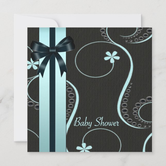 Teal  Blue Black Baby Shower Invitation (Front)