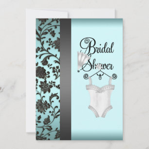Teal Blue Black Damask Bridal Shower Invitations