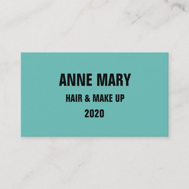 Teal Blue Black Hair & Make Up Stylish Modern Cool Business Card (Front)