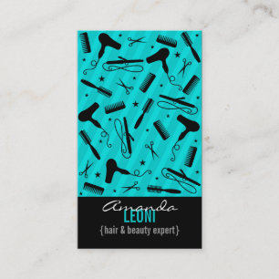 Teal Blue & Black Salon Tools Vertical Business Card