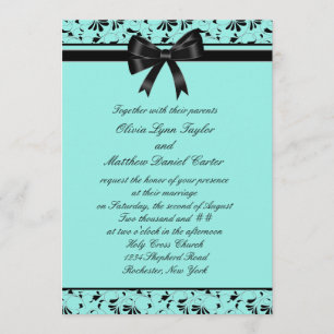 Teal Blue Black Swirl Aqua 5x7 Wedding Invitation